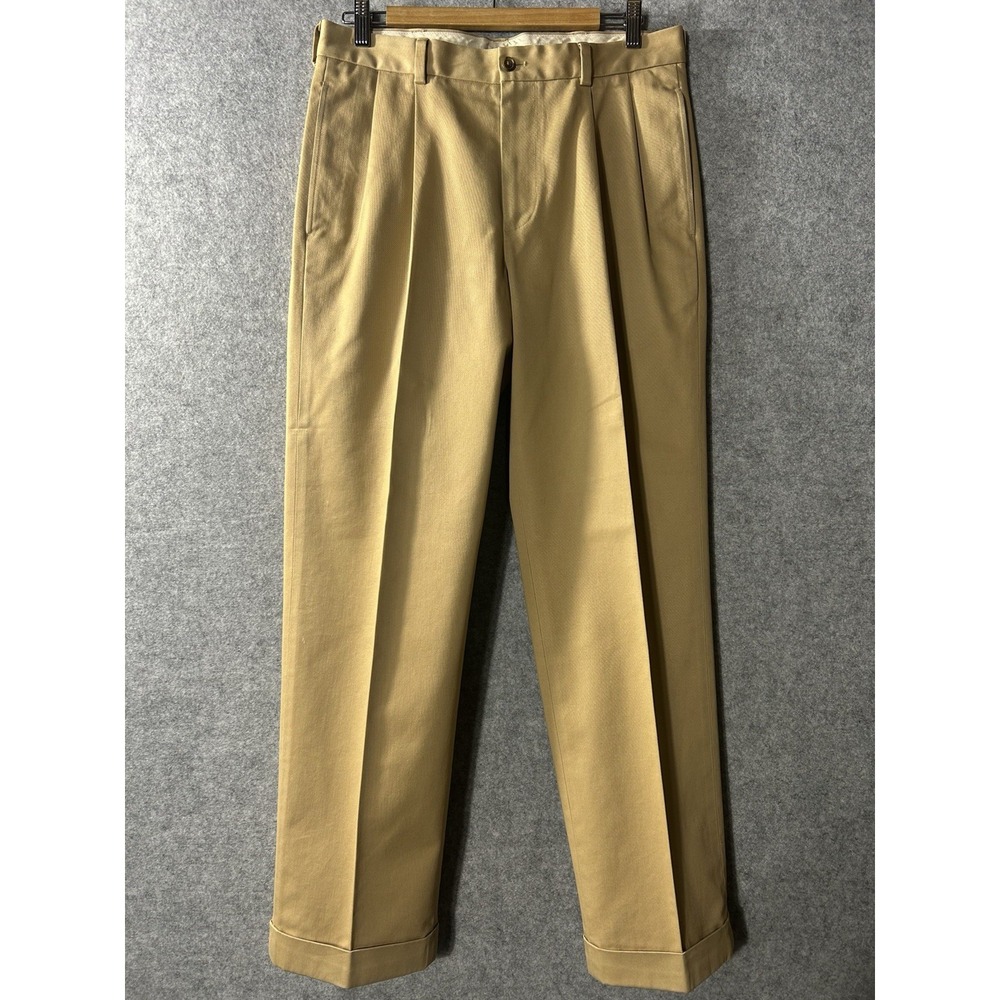 Brooks Brothers Advantage Chino Thompson Mens 32x30 Khaki Pleated Cuffed Pants